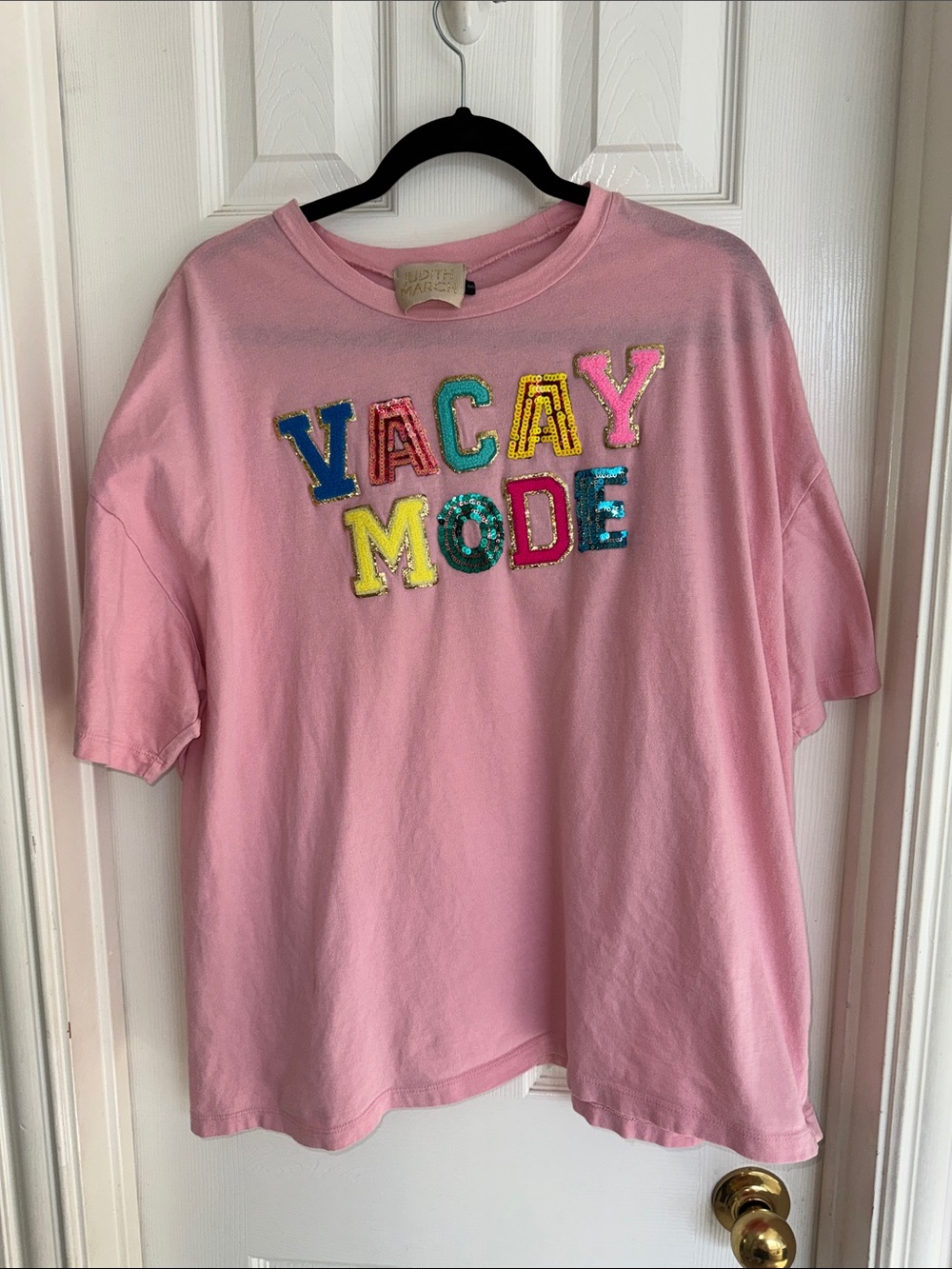 Judith March Pink 'Vacay Mode' Sequin Tee